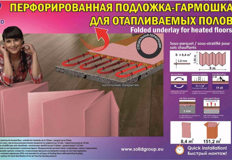 Подложка Солид гармошка розовая  8,4 кв.м (1050*500*1,8мм) С